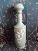 Glass decanter painted over in green, decorated with coat of arms, 12 1/... - $46.52