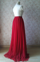 RED Tulle Maxi Skirt Women Custom Plus Size Tulle Skirt Bridesmaid Skirt Outfit image 5