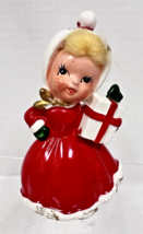 Vintage Christmas Girl w Gift Blonde &quot;Real&quot; Hair Porcelain Japan 4 1/4&quot; ... - $24.26