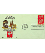 USPS First Day of Issue Stamp:  Polish Milennium with Postmark (1966) - £1.97 GBP