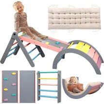 Pikler Triangle Set with Cushion 7 in 1 Toddler Climbing Toys Indoor Mon... - $323.54 CAD