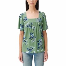 Lucky Brand Top Women&#39;s XXL 2XL Green Floral Knit Square Neck Shirt Boho - £15.32 GBP