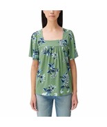Lucky Brand Top Women&#39;s XXL 2XL Green Floral Knit Square Neck Shirt Boho - £15.37 GBP