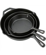 Cast Iron Skillet Set 3 Piece Durable Preseasoned Frying Pan Camping Coo... - £39.12 GBP