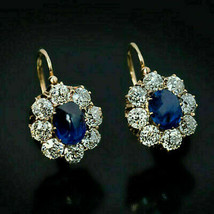 1,50 Karat runde blaue Saphir Diamant Huggie Creolen 14 Karat Gelbgold Finish - £82.85 GBP