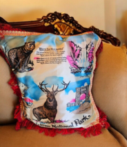 Vintage 1940s-50s Yellowstone National Park Fringed Silk Souvenir Pillow... - $49.49