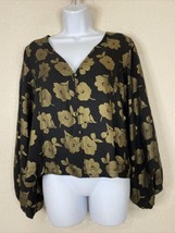 Ann Taylor Factory Womens Size M Black/Gold Floral Crop Button Up Shirt V-neck - £7.50 GBP