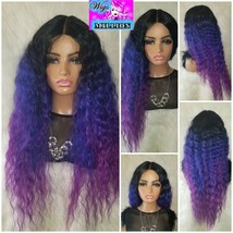 Kyomi&quot; Kinky Curly Highlight Mixed Purple Blue Black Color 28&quot; Long Synthetic La - £65.14 GBP