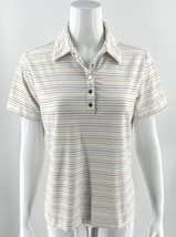 Nike Golf Fit Dry Polo Top Size M White Pink Green Black Striped Snap Up... - $29.70