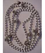 Vintage Long One Strand Milk Glass Floral Necklace Made in Germany 54 In - £73.75 GBP