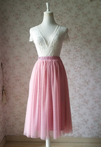 Rose Pink Midi Tulle Skirt Outfit Ladies Custom Plus Size Tulle Skirt