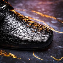 Leonardo Genuine Caiman Crocodile Dressy Derby's Shoes Lace up Black image 7