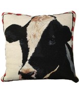 Throw Pillow Needlepoint Holstein Cow 20x20 Black Red Off-White White Co... - $441.46 CAD