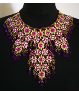Purple Beaded Collar Bib Rhinestone Necklace Indian Jewelry Women Vintag... - £107.21 GBP