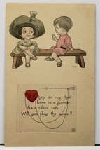 They Do Say That Love is A Game Sweet Kids Hand Colored Signed Wall Postcard E8 - £5.82 GBP