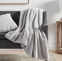 Faux Rabbit Fur Throw Blanket Light Gray - Threshold. 50”x60”. NWT. - $29.69