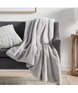 Faux Rabbit Fur Throw Blanket Light Gray - Threshold. 50”x60”. NWT. - £23.26 GBP