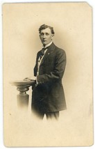 Vintage Rppc Postcard Handsome Dapper Man In Suit Standing By Table - £7.46 GBP