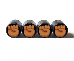 Brown Fist Emoji Tire Valve Stem Caps - Black Aluminum - Set of Four - £12.58 GBP