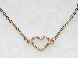 NIP Gold Rhinestone Open Heart Pendant Necklace 20&quot; Cable Chain - £9.49 GBP