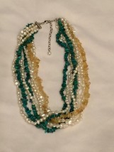 Vntg Turquoise stone pearl yellow citrine seven strand 17 inch chunky necklace - £74.35 GBP