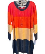 NWT Lularoe 2XL Navy Blue Pink Cream &amp; Orange Wide Striped Lauren Sweate... - $44.54
