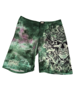Men Y2K MMA Elite GREEN Skull 38 AOP Sword Cryptic Writing Board Shorts ... - $64.89 CAD