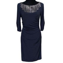 Adrianna Papell Navy Blue Ruched Beaded Stretch Cocktail Party Dress Size 6 - $36.99