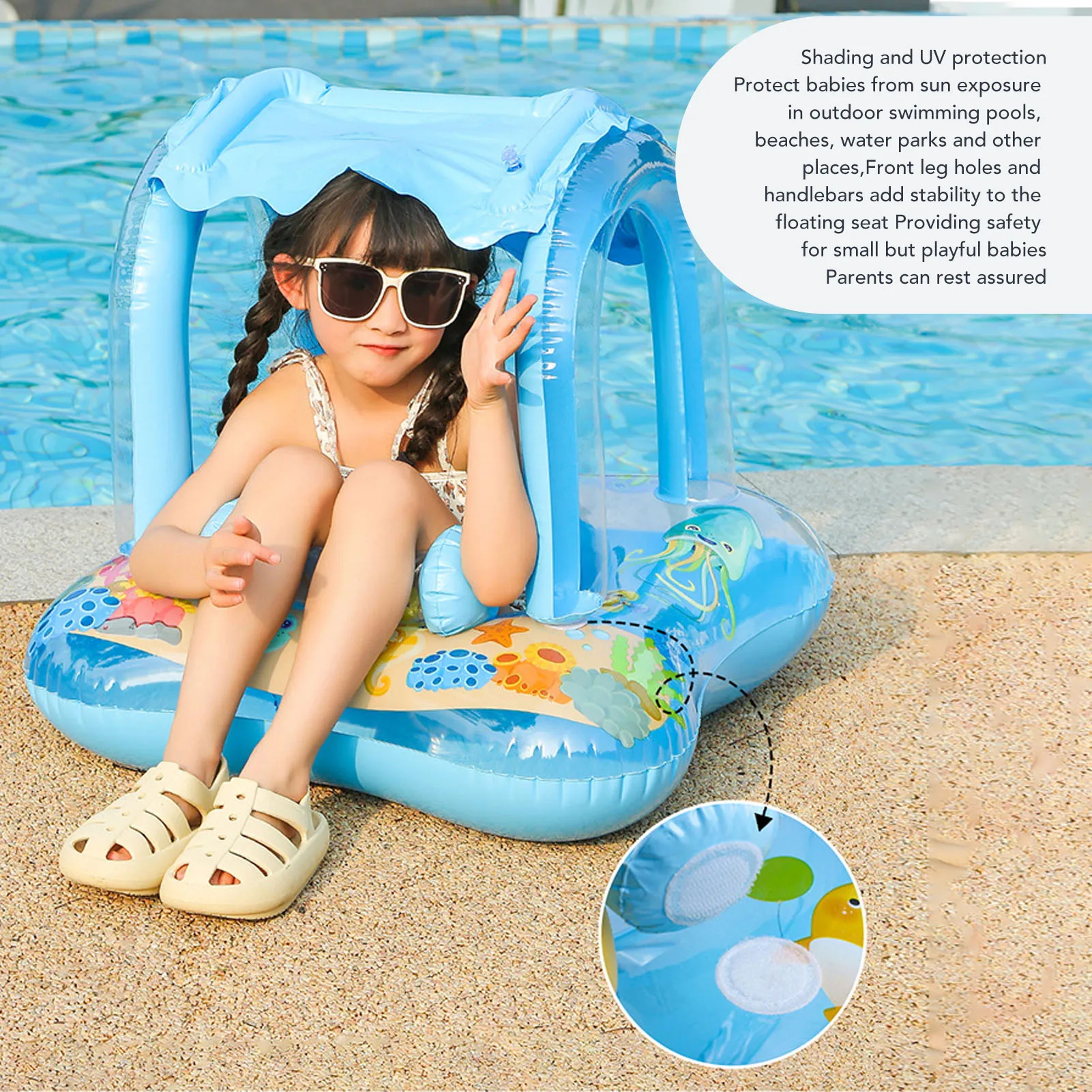 Safety Baby Pool Float Sunshade Swim Ring Infants Boat Inflatable Toy with - £17.44 GBP
