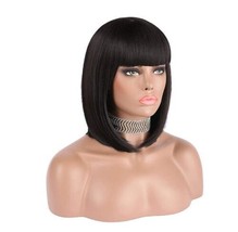 eNilecor Short Black Bob Wigs, 12&quot; Straight with Flat Bangs Synthetic... - £11.57 GBP