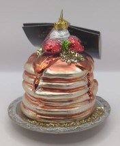 Robert Stanley Pancake Stack Whipped Cream Strawberries Glass Ornament NWT - £11.96 GBP