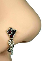 Nose Stud Exotic Ruby Red Silver 3 Ball Chain 20g (0.8mm) 6mm Post Ball End - £13.65 GBP