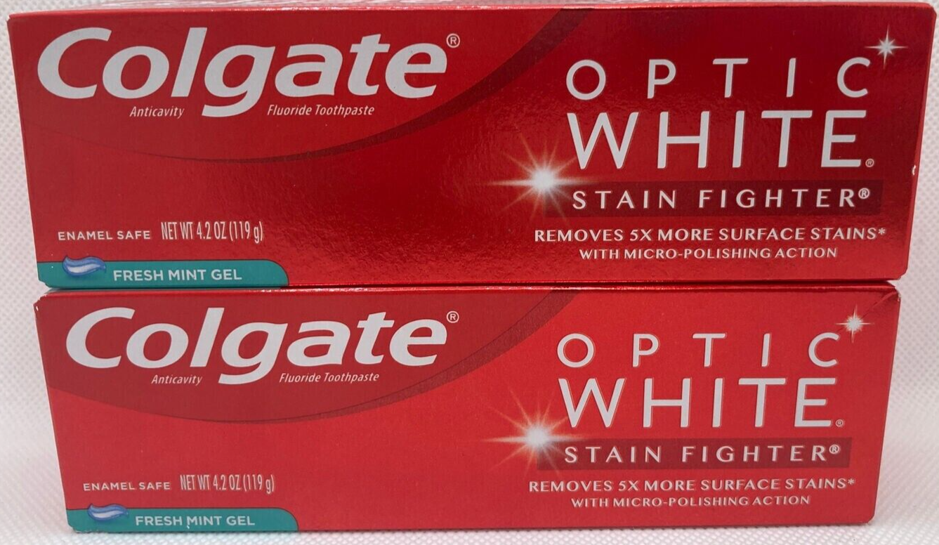 Lot Of 2 Colgate Optic White Stain Fighter Toothpaste Fresh Mint Gel 4.2oz 9/24 - $9.99