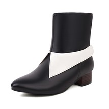 Chic Black and White Collar Ankle Boots for Women Low Heel Pointed Toe Chelsea B - £42.98 GBP