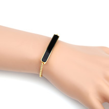 Gold Tone Bolo Bar Bracelet With Jet Black Inlay - £22.48 GBP