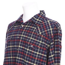 Ely Cattleman Non Iron Plaid Pearl Snap Western Shirt Mens Large Blue Red Yellow - £14.94 GBP