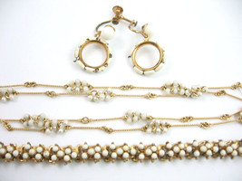 Avon Tiny White Glass Bead Vintage Necklace &amp; Beautiful Bracelet In Goldtone - £18.23 GBP