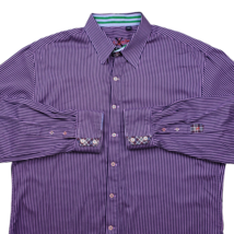 Robert Graham Shirt Mens 2XL Purple Striped Flip Cuff Long Sleeve Button Up - $23.89
