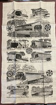 RETRO linen Tea Towel Set of 3 Black &amp; Natural PA Covered Bridges|Weathe... - $22.72