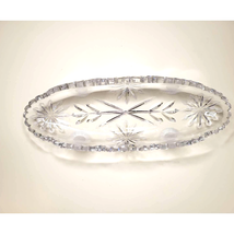 Beautiful Etched Cut Clear Glass Oval Serving Tray Decor - £17.38 GBP
