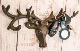 Cast Iron Vintage Western Rustic Stag Deer with Crown Antlers Wall Key Hooks - £15.97 GBP