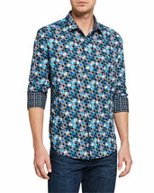 NWT ROBERT GRAHAM shirt LG men&#39;s contrast cuffs circle design woven casual  - $119.99