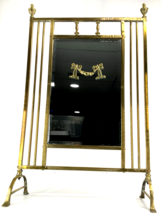 Tall Art Nouveau Brass Mirror Fire Screen Bow Footed Hollywood Regency O... - £267.87 GBP