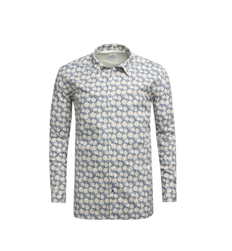 Serge Blanco Liberty Floral beige navy flower print men shirt , Size XL - $34.77