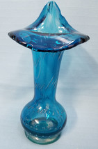 Glass Tulip Top Art Glass Vase Container Hand Blown Controlled Bubbles Aqua Blue - £28.96 GBP