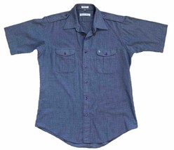 Vtg Christian Dior Men’s Medium Button Up Shirt Short Sleeve Blue &amp; Whit... - £97.86 GBP