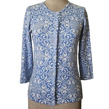 Blue and White Patterned Cardigan Sweater Size Medium - £19.46 GBP
