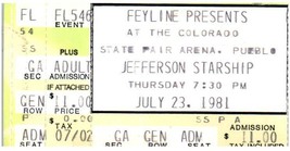 Jefferson Starship Ticket Stub Juillet 23 1981 Pueblo Colorado État Fair - $55.23