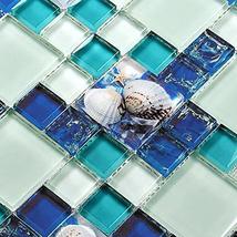 Beach House Style Bathroom Tile Blue &amp; White Crackle Glass Backsplash Set of 5 - £66.69 GBP