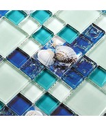 Beach House Style Bathroom Tile Blue &amp; White Crackle Glass Backsplash Se... - £66.41 GBP